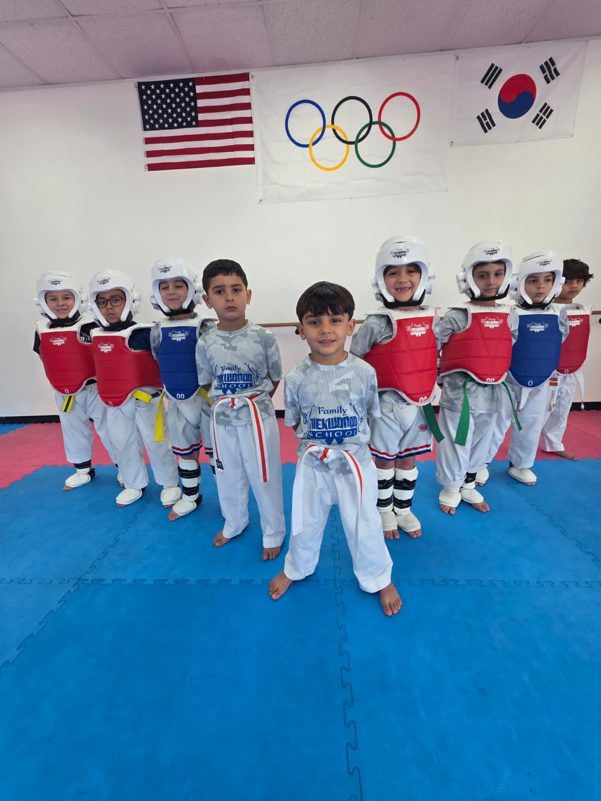 Little Ninjas class - young children in sparring gear